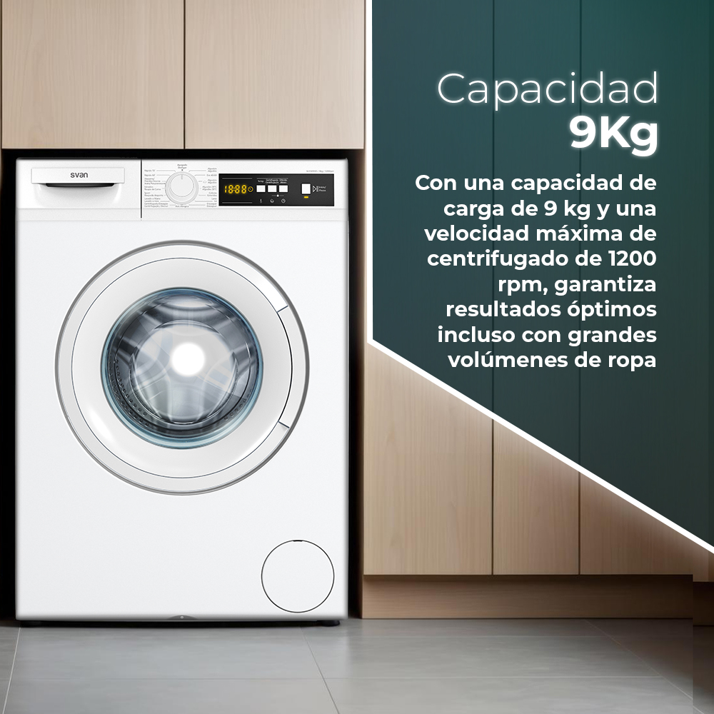 Lavadora Svan 9kg 1200rpm A 84,5cm 59,7cm 58,2cm Blanco Display Inverter Antialérgico - immagine 6