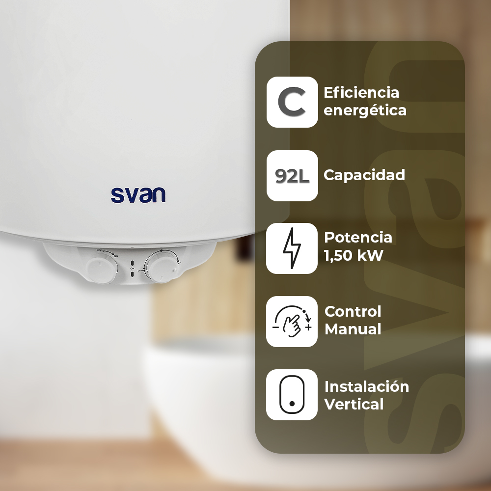 Termo eléctrico Svan Vertical 100L 1500W C 89,5cm 45cm 45cm Blanco Manual – Image 5