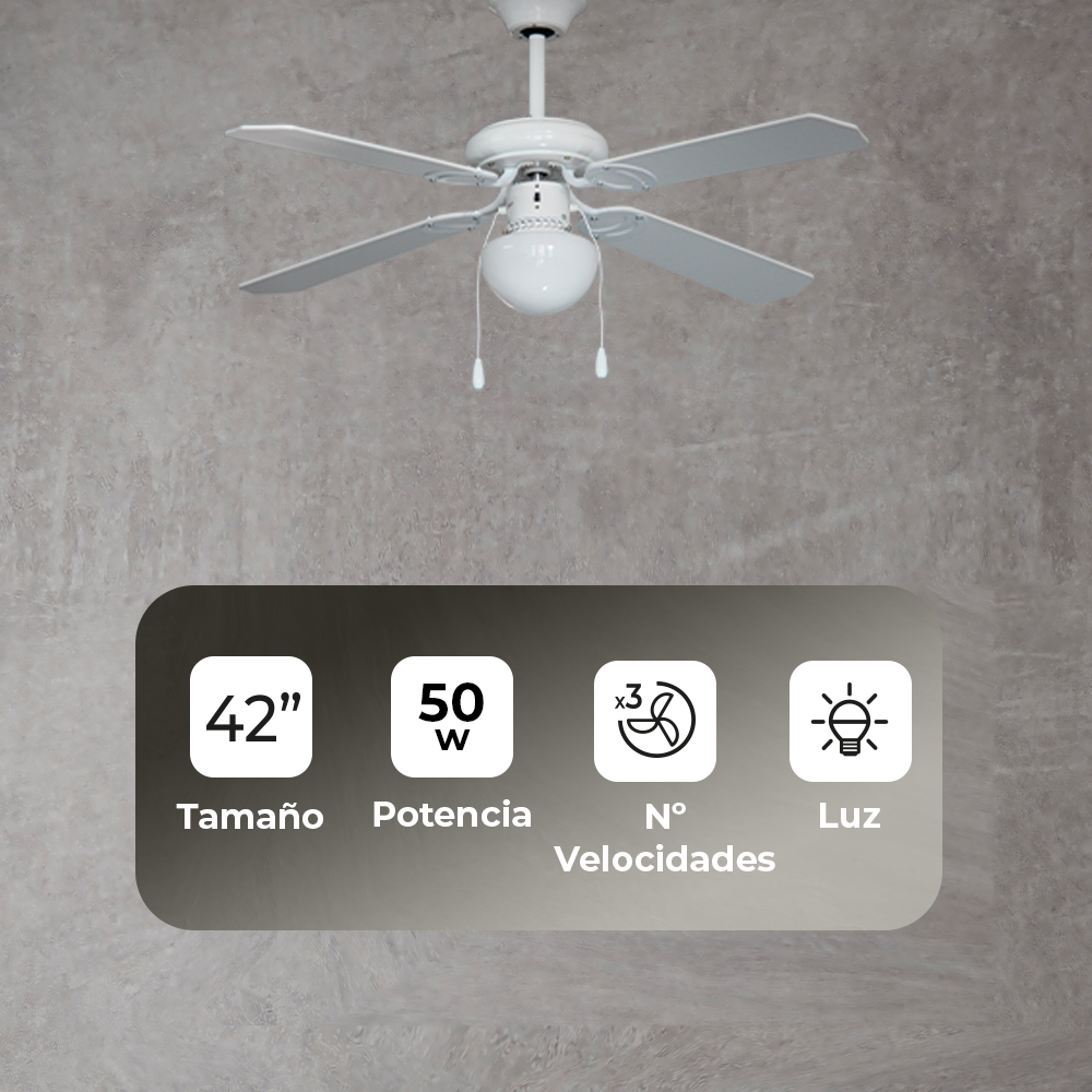 Ventilador Techo Svan 42 in 50W Blanco Cadena Tracción 3V Luz - Imagen 5