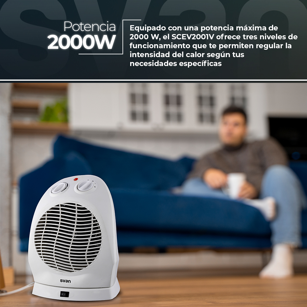 Estufa convector Svan 3 Niveles 2000W Blanco Manual Oscilación Turbo - Imagen 6