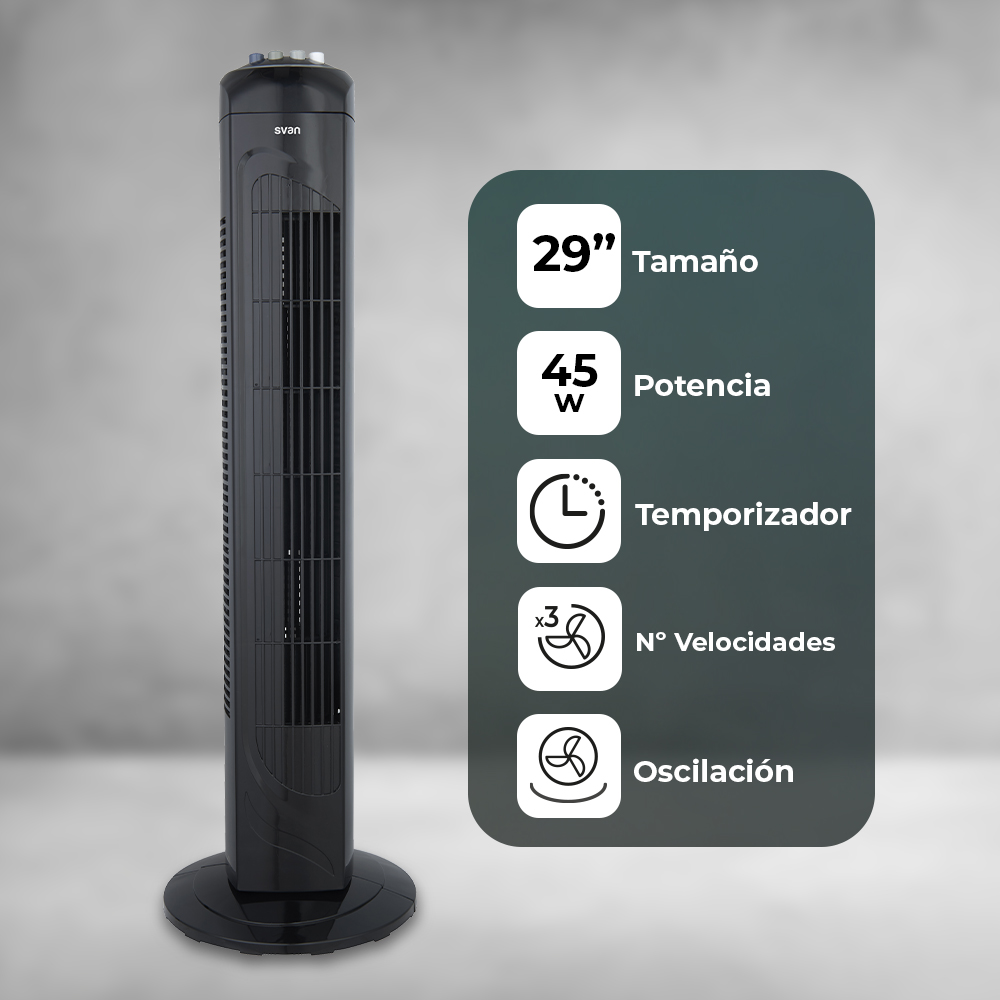 Ventilador Torre Svan 29 in 45W Negro Manual 3V Temporizador Oscilación – Image 6