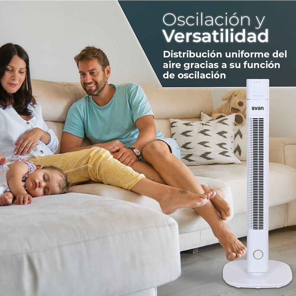 Ventilador Torre Svan 36 in 60W Blanco Display 3V Ionizador Temporizador Oscilación - Imagen 7
