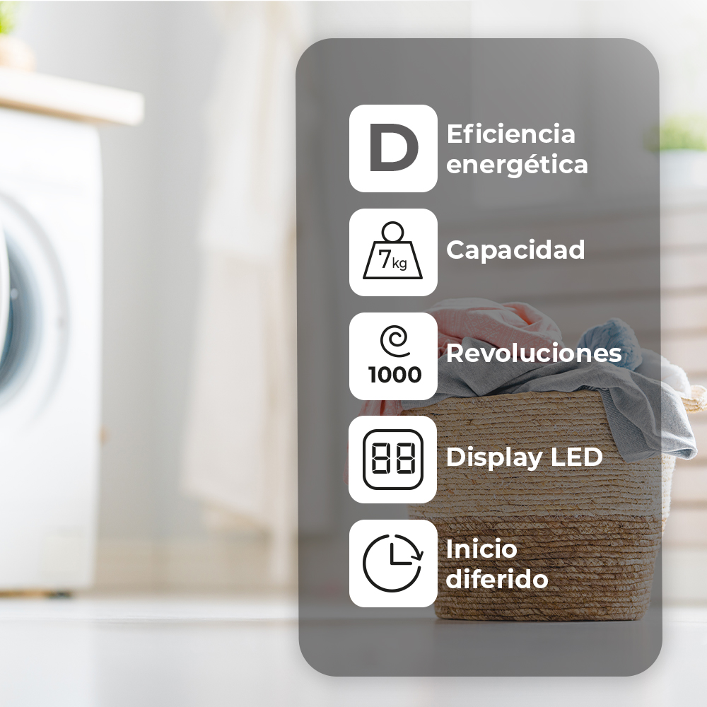 Lavadora Svan 7kg 1000rpm D 84,5cm 59,7cm 49,7cm Blanco Display Antial�rgico C.Boomerang - immagine 8