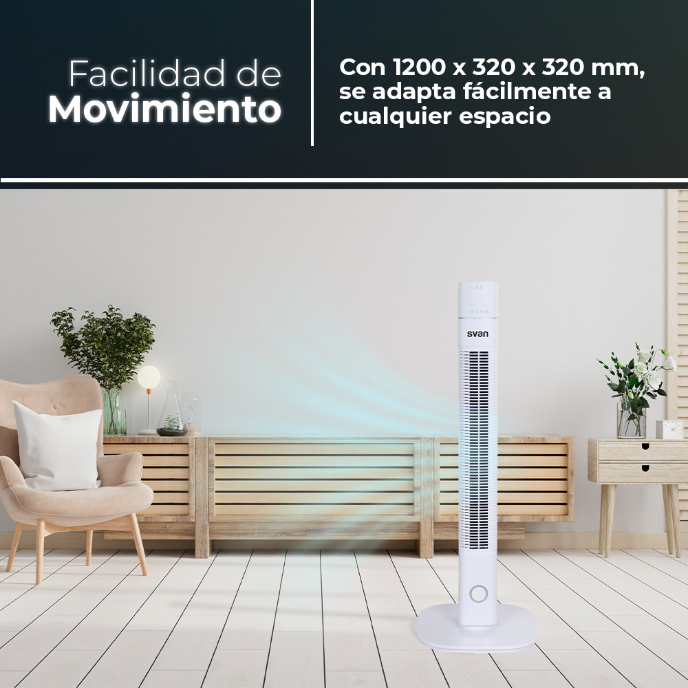 Ventilador Torre Svan 36 in 60W Blanco Display 3V Ionizador Temporizador Oscilación - Imagen 8