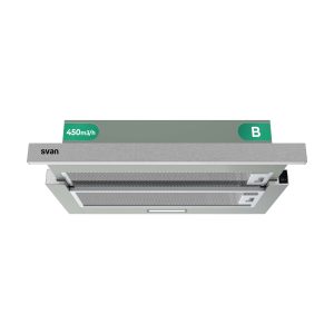 Svan B 17,5cm 59,5cm 44,1cm Hotte télescopique en acier inoxydable Manuel LED 450m3/h 66dB