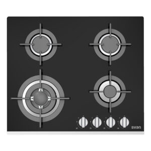 Placa Gas Butano Svan 7900W 10cm 59cm 51cm Cristal negro Manual Auto Ig. 4Q Wok Kit Gas Forja