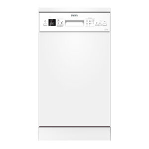 Lavavajillas Svan,Capacidad 9sets, Clase E. Dimensiones: 84,5cm 44,8cm 61cm. Color Blanco, Control con Display. 2 Bandejas y 7 Programas.