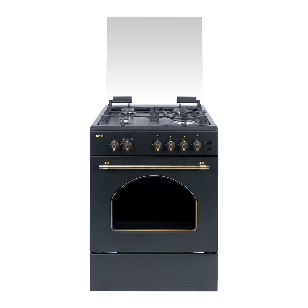 Cocina Svan Gas Butano Dimensiones: 85,3cm 59,7cm 62,9cm. Rústico negro Manual 4Q Wok 59L 2P KitGas T.Cristal GrillSafe Shut