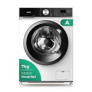 Lave-linge Svan, Capacité 7kg 1200rpm, Classe A. Dimensions : 85cm 59,5cm 44cm. Couleur : Blanc, Contrôle avec affichage. Moteur Inverter. Programmes : Vapeur.