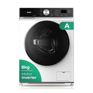 Lave-linge Svan, Capacité 8kg 1200rpm, Classe A. Dimensions : 85cm 59,5cm 48cm. Couleur : Blanc, Commande avec écran. Moteur Inverter. Programmes : Vapeur.