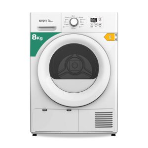 Sèche-linge à pompe à chaleur Svan, Capacité 8kg Classe E. Dimensions : 84,5cm 62,5cm 59,8cm Couleur : Blanc, Affichage des commandes. Programmes : Anti-rides.