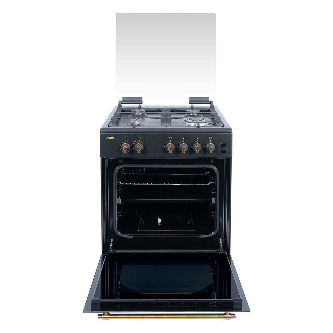 Cocina Svan Gas Butano Dimensiones: 85,3cm 59,7cm 62,9cm. Rústico negro Manual 4Q Wok 59L 2P KitGas T.Cristal GrillSafe Shut - Imagen 2