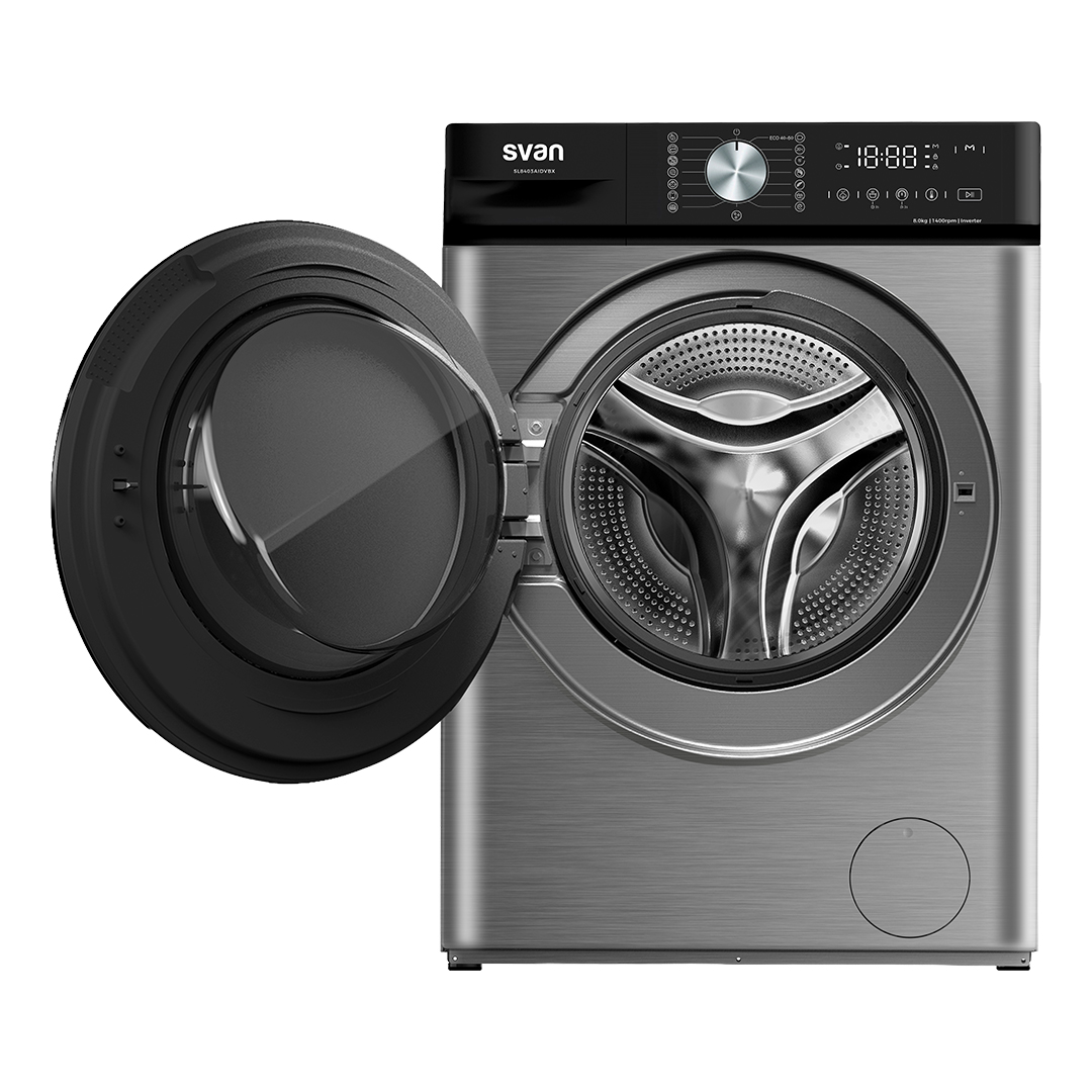 Lavadora Svan,Capacidad 8kg 1400rpm, Clase A. Dimensiones: 60cm 52cm 84,7cm. Color Dark Inox, Control con Display táctil. Motor Inverter. Programas: Vapor Antialérgico. - Imagen 2