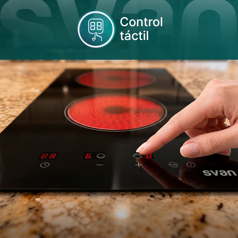 Placa Vitrocerámica Svan 3000W 5,1cm 29cm 52cm Cristal negro Táctil 2Z - immagine 2