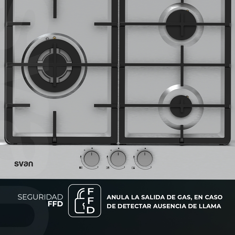 Placa Gas Butano Svan 6750W 9cm 59cm 51cm Inox Manual Auto Ig. 3Q Wok Kit Gas Forja - immagine 3
