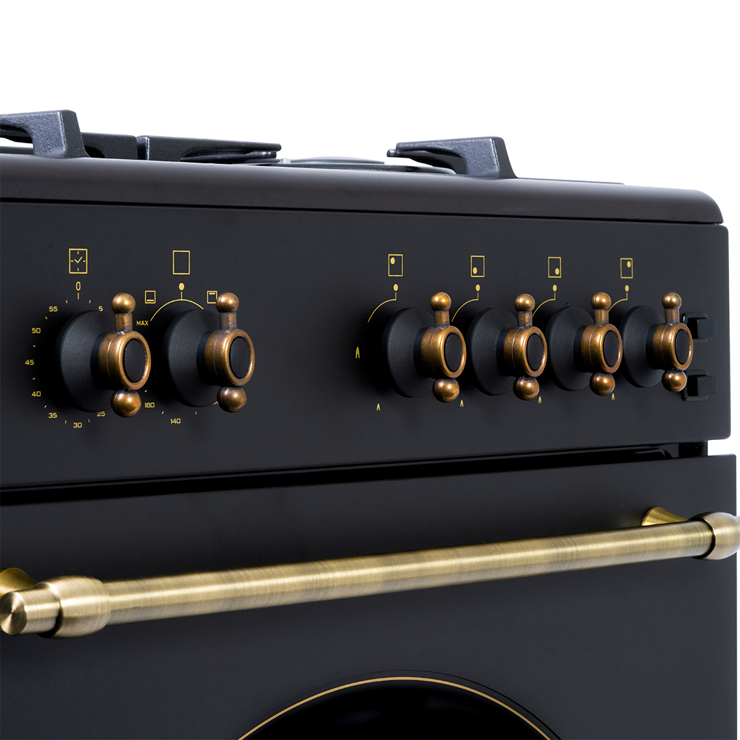 Cocina Svan Gas Butano Dimensiones: 85,3cm 59,7cm 62,9cm. Rústico negro Manual 4Q Wok 59L 2P KitGas T.Cristal GrillSafe Shut - Imagen 3