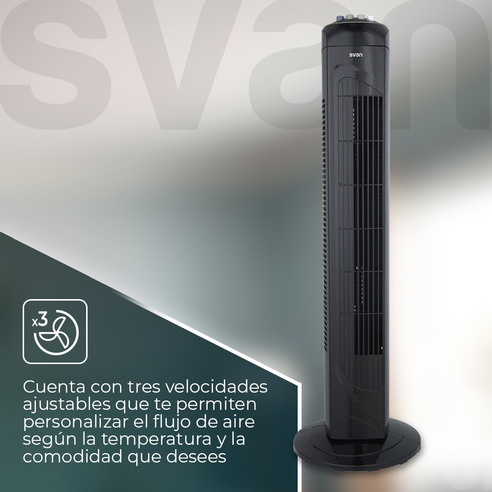 Ventilador Torre Svan 29 in 45W Negro Manual 3V Temporizador Oscilación - Imagen 4
