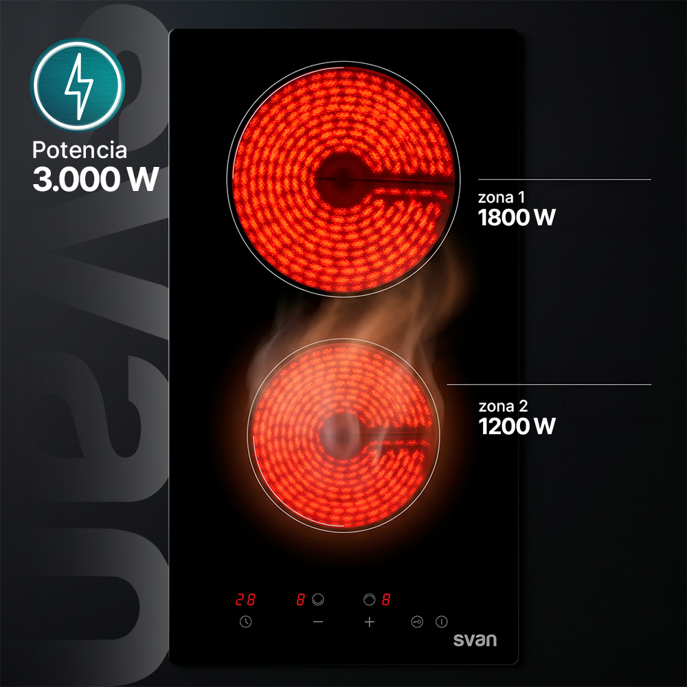Placa Vitrocerámica Svan 3000W 5,1cm 29cm 52cm Cristal negro Táctil 2Z - immagine 5