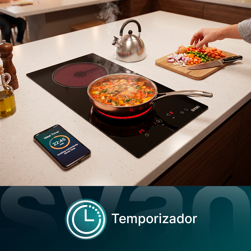 Placa Vitrocerámica Svan 3000W 5,1cm 29cm 52cm Cristal negro Táctil 2Z - immagine 6