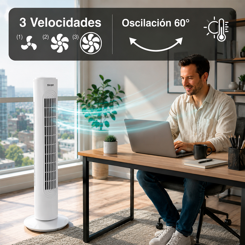 "Ventilador Torre Svan "" 45W Blanco Manual 3V Oscilación" - immagine 6