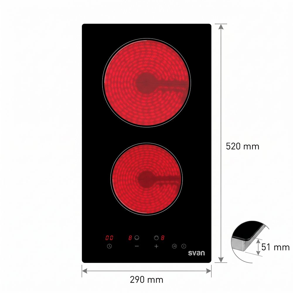 Placa Vitrocerámica Svan 3000W 5,1cm 29cm 52cm Cristal negro Táctil 2Z - immagine 7